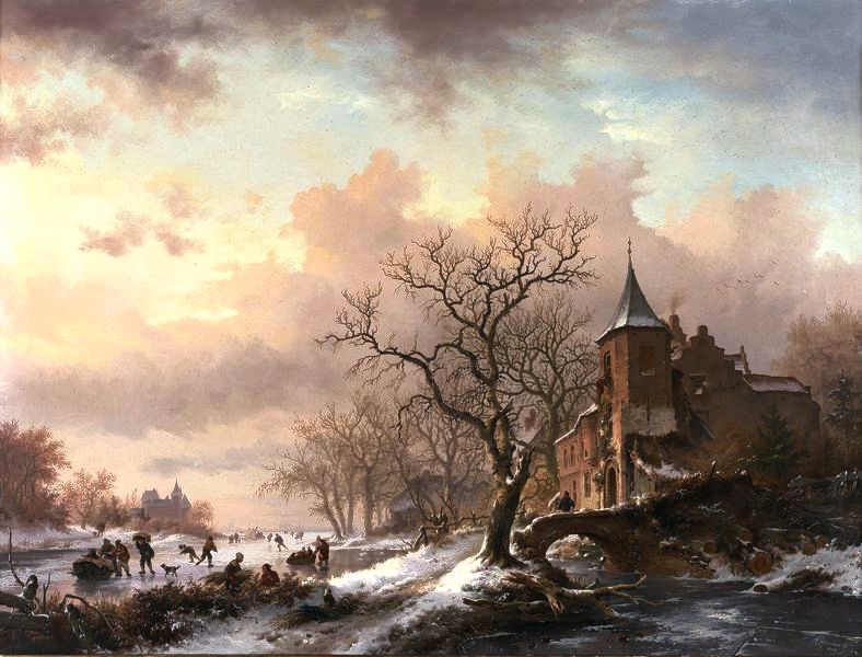 Fredrik Kruseman - Zamek w zimowym krajobrazie przy zamarzniętej rzece