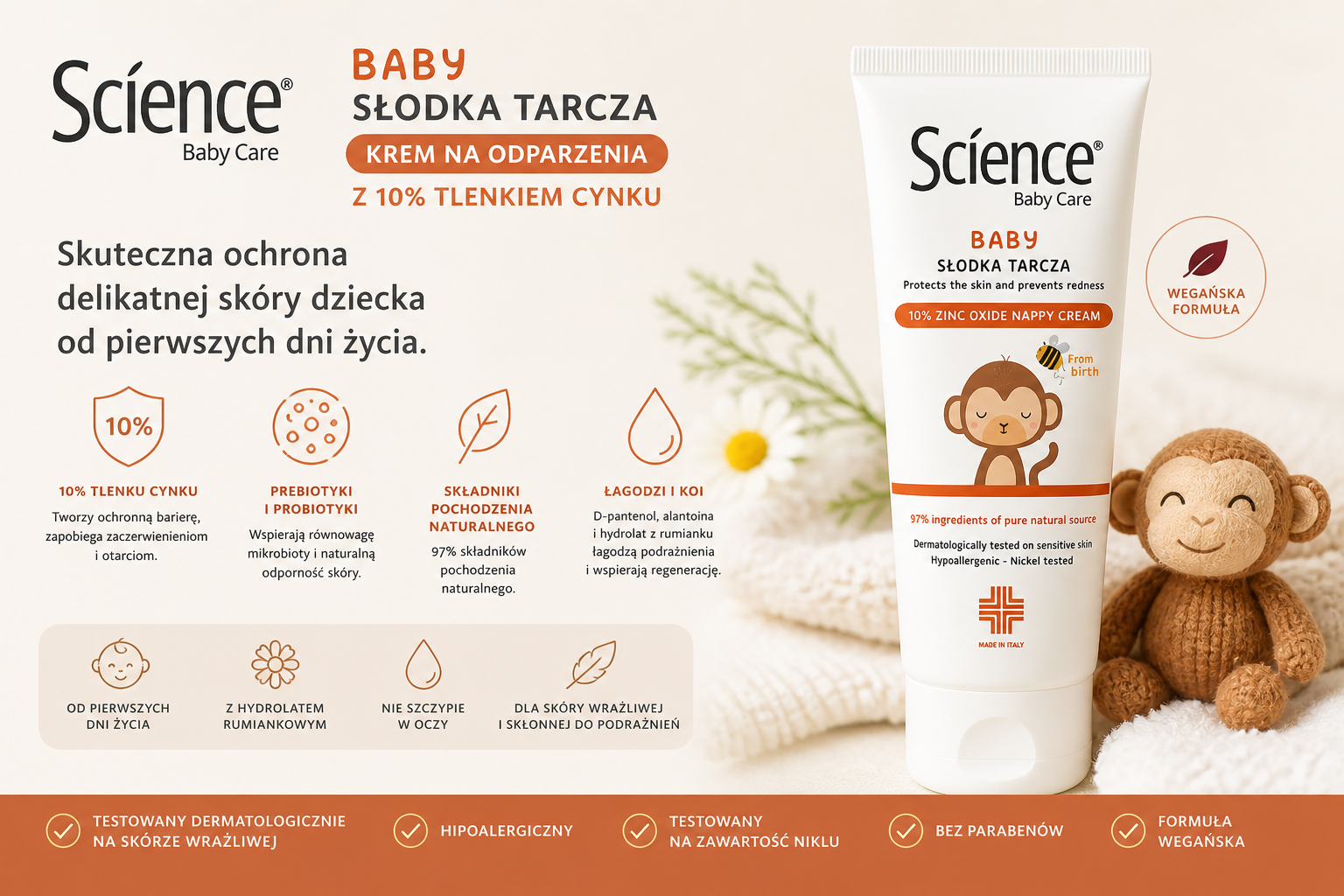 SCIENCE Baby  - SŁODKA TARCZA - Krem na odparzenia z 10% tlenkiem cynku
