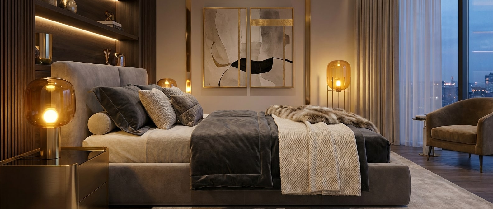 Wygodne łóżko tapicerowane w przytulnej sypialni MebloDom