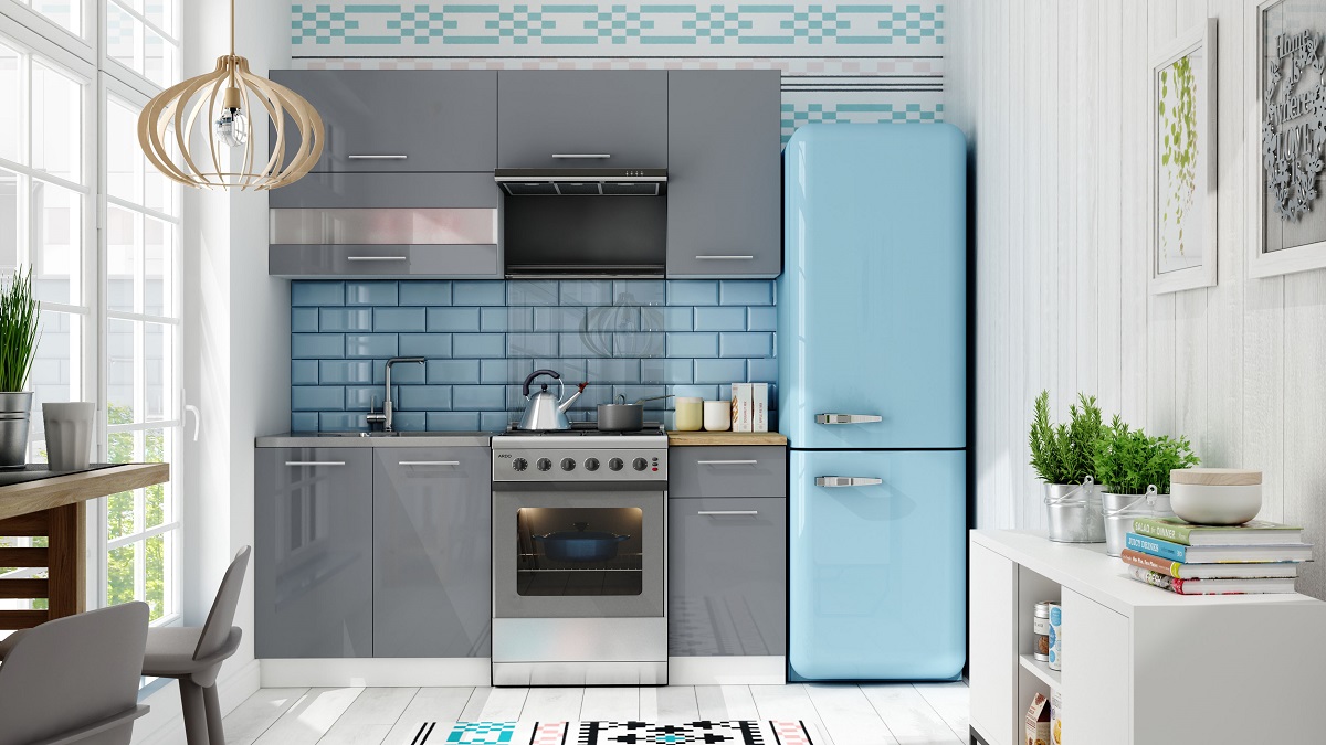 Tiffany T-18/D50S1 Szary połysk MDF szafka dolna, drzwi, szuflada, szybko