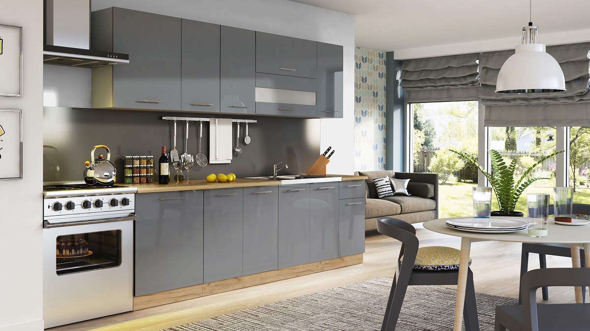 Tiffany T-18/D50S1 Szary połysk MDF szafka dolna, drzwi, szuflada, szybko