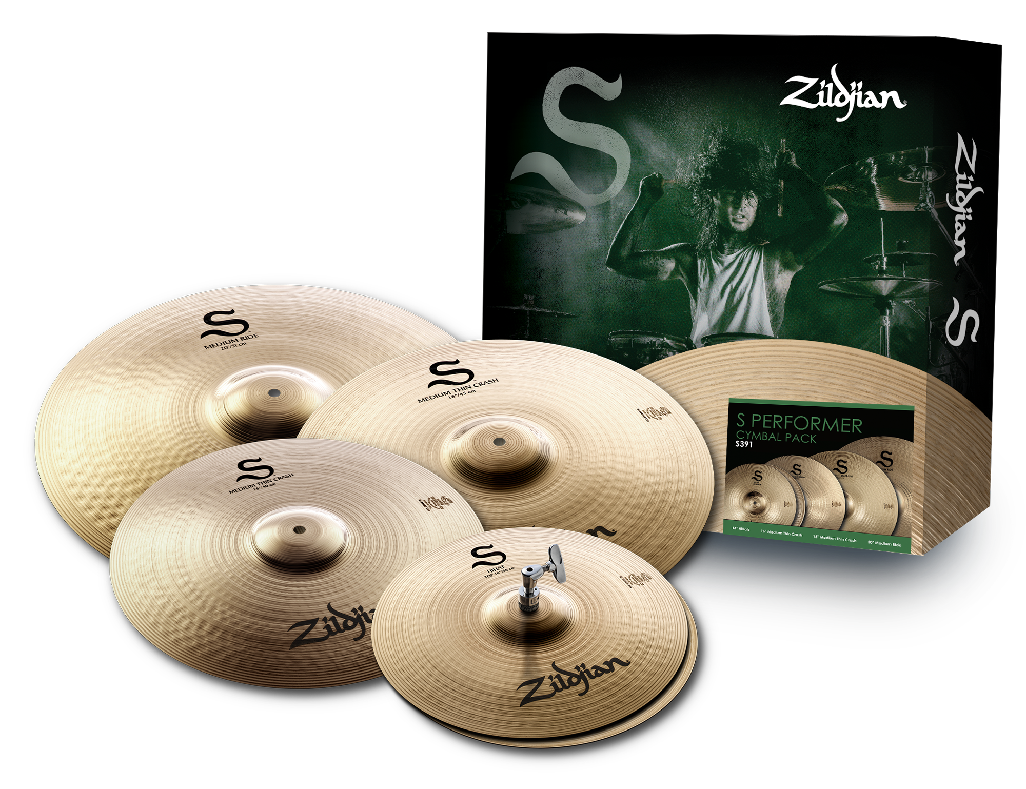 ZILDJIAN Cymbal Set, S Family, Performer Cymbal Pack, 14H/16+18Cr/20R