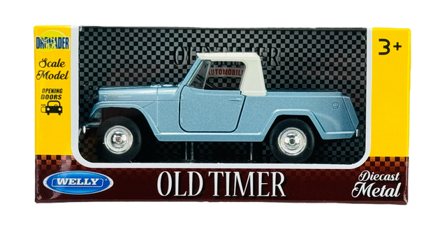 WELLY OLD TIMER 1967 JEEP JEEPSTER COMMANDO PICKUP BLUE 1:34 NEW