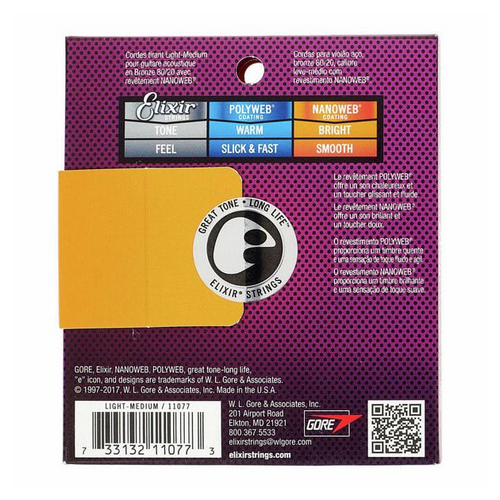 Struny do gitary akustycznej Elixir 11077 80/20 Bronze NANOWEB 12-56