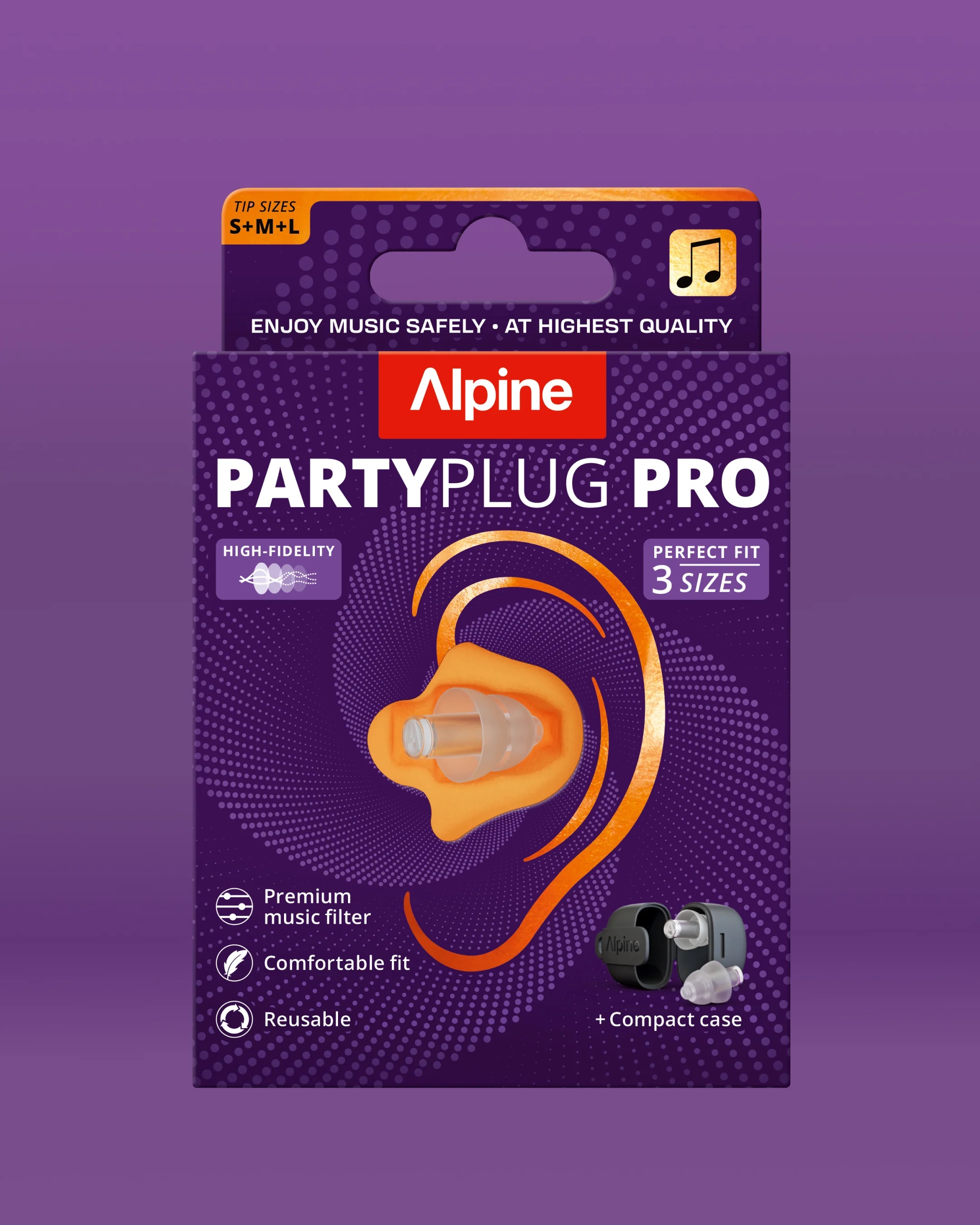 Zatyczki do uszu Alpine PartyPlug Pro Clear na koncert 3 rozmiary S/M/L