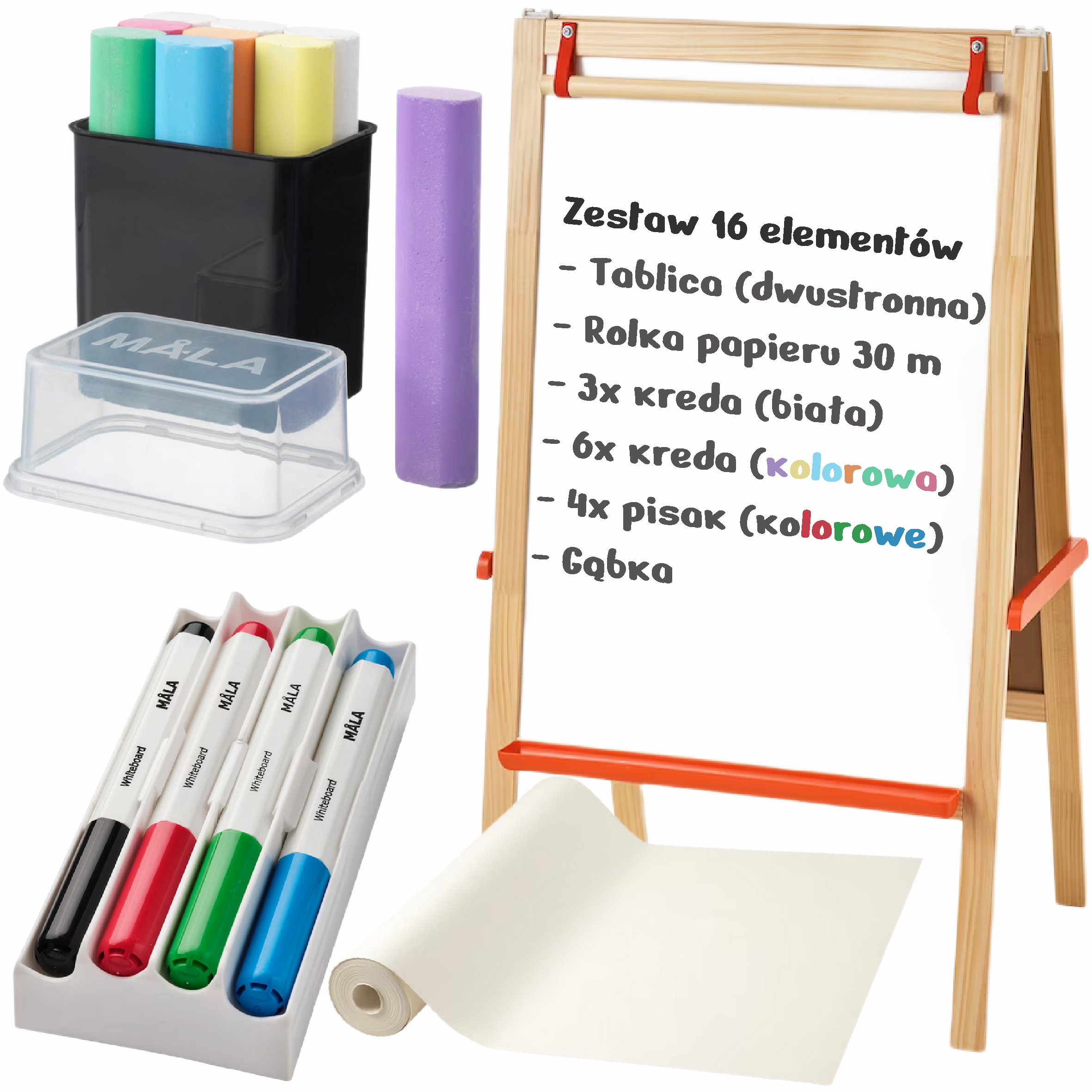 Zestaw do malowania rysowania tablica kreda pisaki IKEA MALA 16 elementów