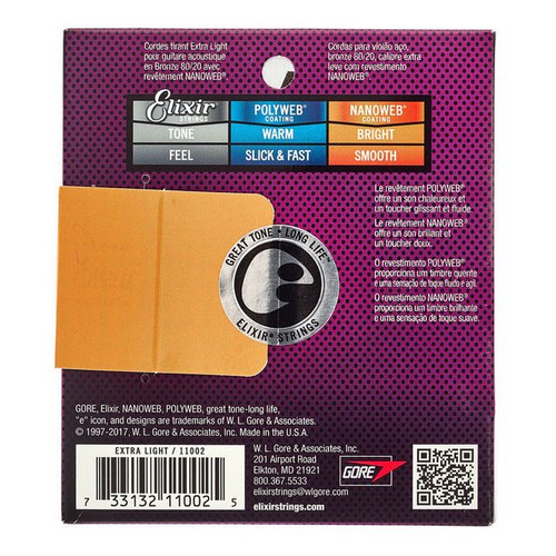 Struny do gitary akustycznej Elixir 11002 80/20 Bronze NANOWEB 10-47