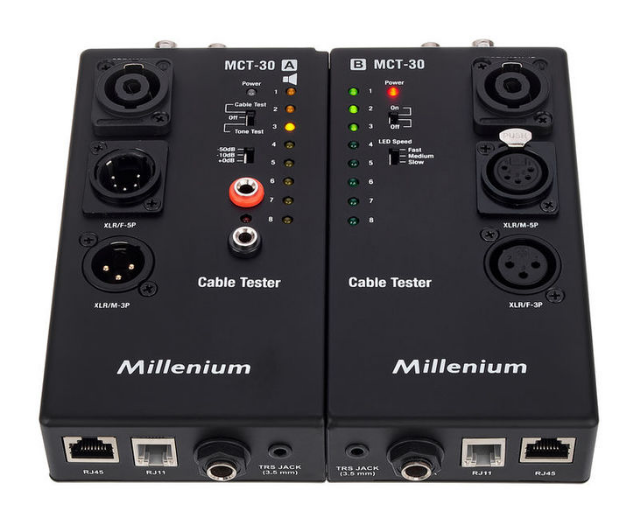 Tester kabli XLR DMX Speakon DIN BNC Jack RCA RJ11 RJ45 Millenium MCT-30