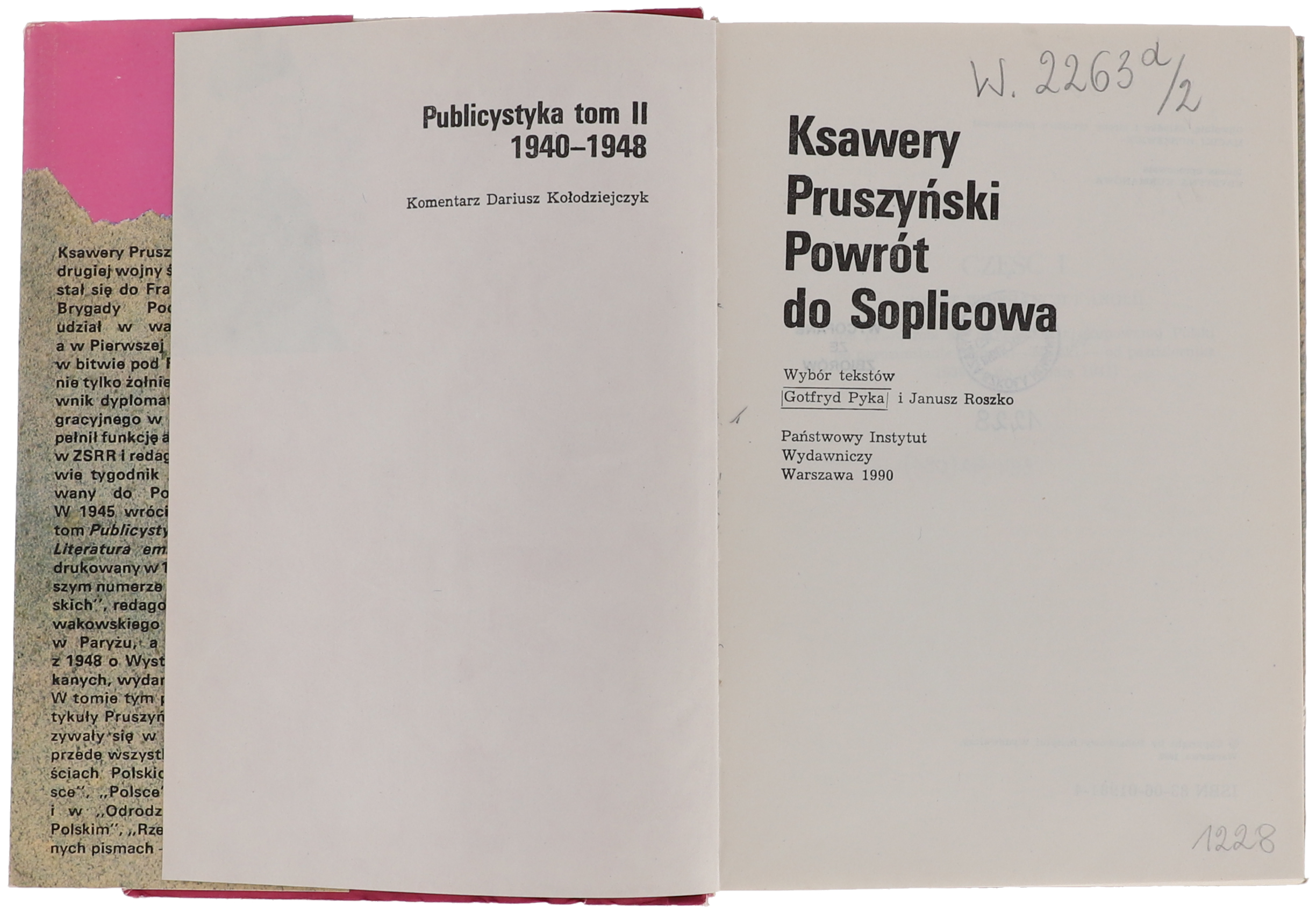 Ksawery Pruszyński Powrót do Soplicowa Publicystyka (1940 - 1948) T. II