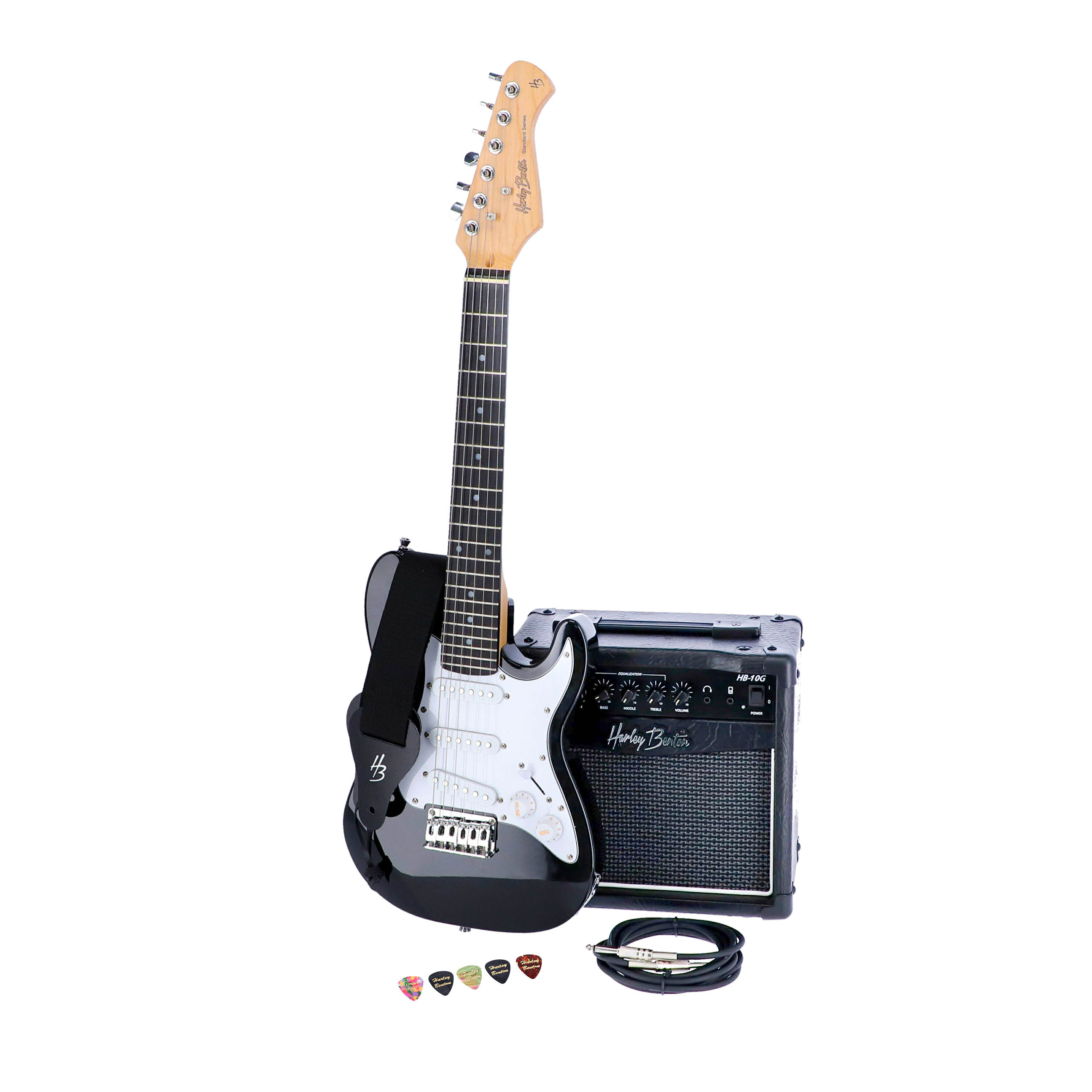 Gitara elektryczna 3/4 Harley Benton ST-Junior BK Wzmacniacz ZESTAW