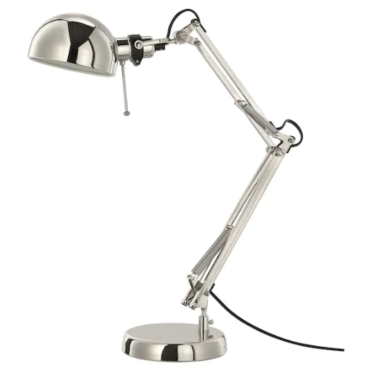 Lampka nocna biurkowa na biurko do czytania regulowana E14 IKEA FORSÅ srebrna