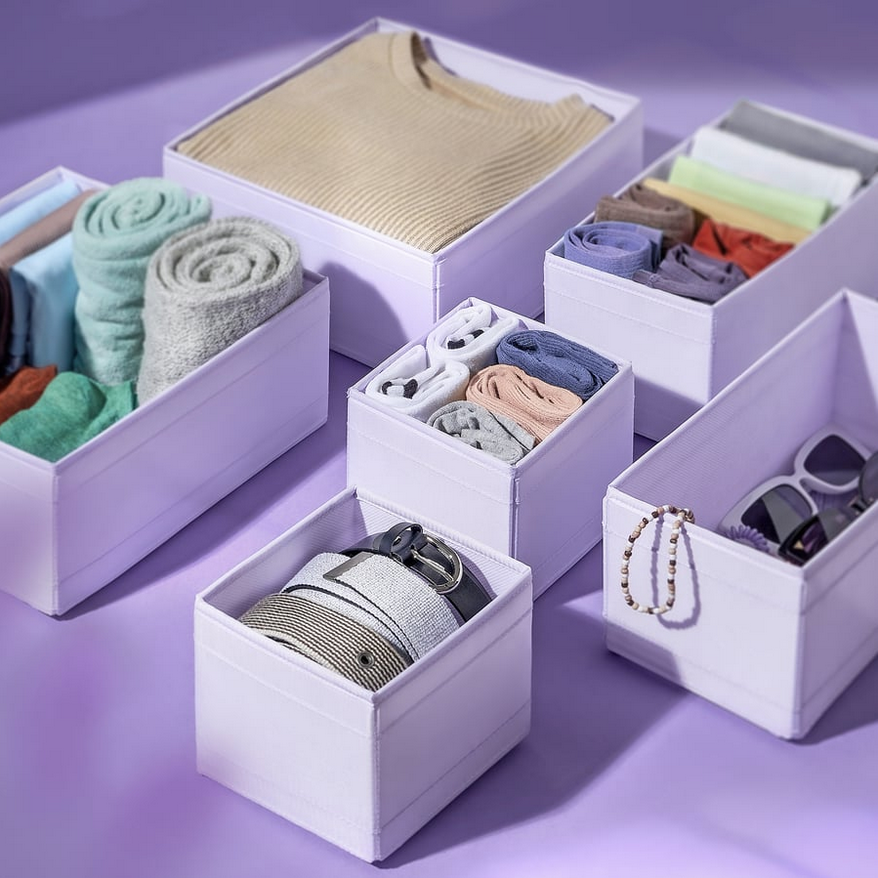 Komplet pojemników organizerów do szuflady szafy 6 szt IKEA SKUBB liliowy