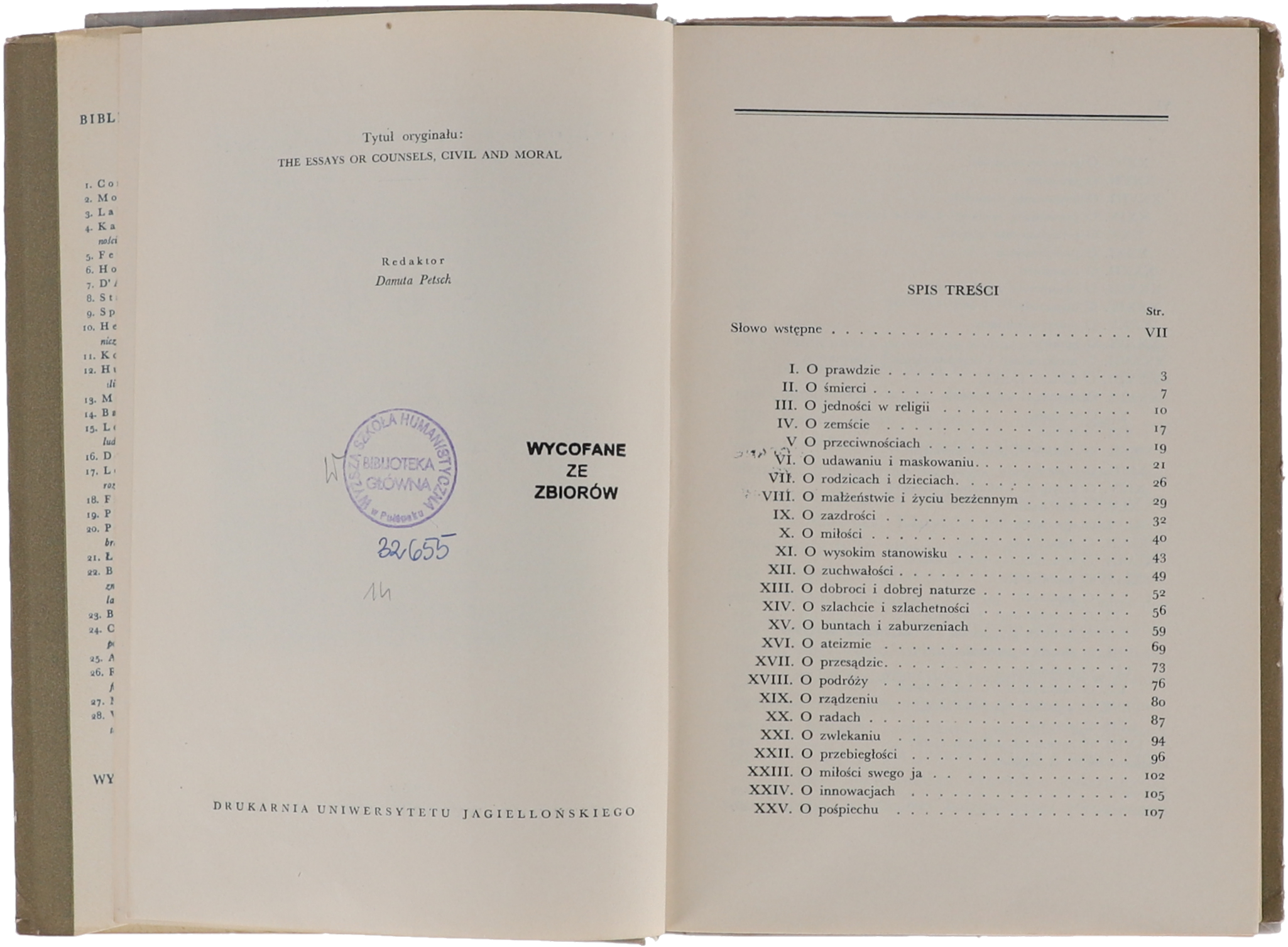 Franciszek Bacon Eseje seria Biblioteka klasyków Filozofii 1959