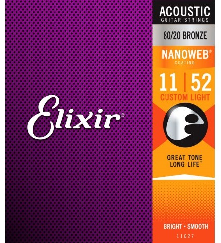 Struny do gitary akustycznej Elixir 11027 80/20 Bronze NANOWEB 11-52