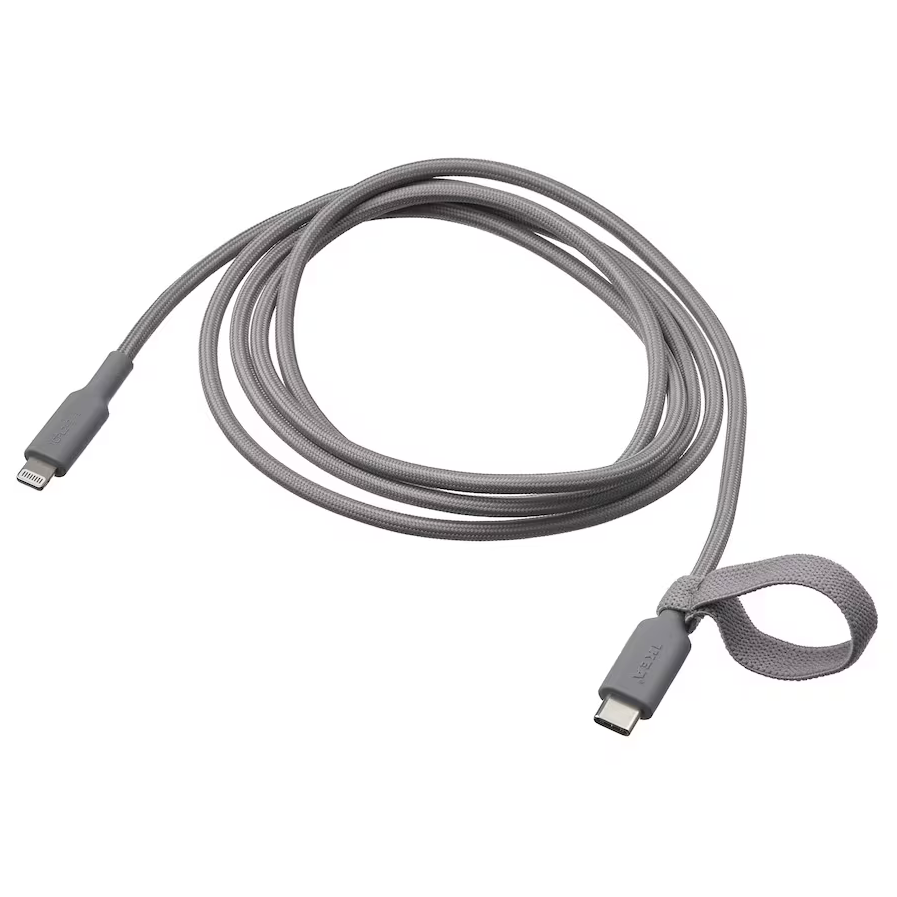 Kabel przewód USB-C Lightning MFi 3A 1,5m 480Mb/s szybki szary LILLHULT