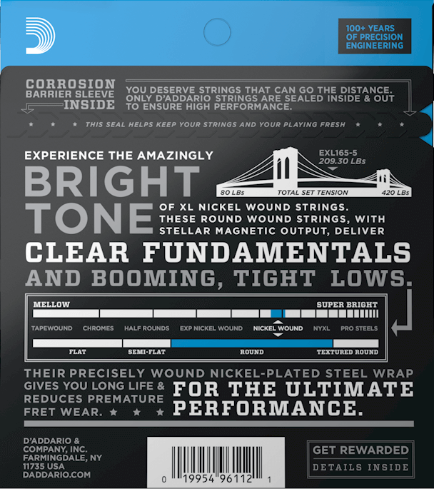 Struny do gitary basowej basu 5 struny 45-135 Daddario EXL165-5