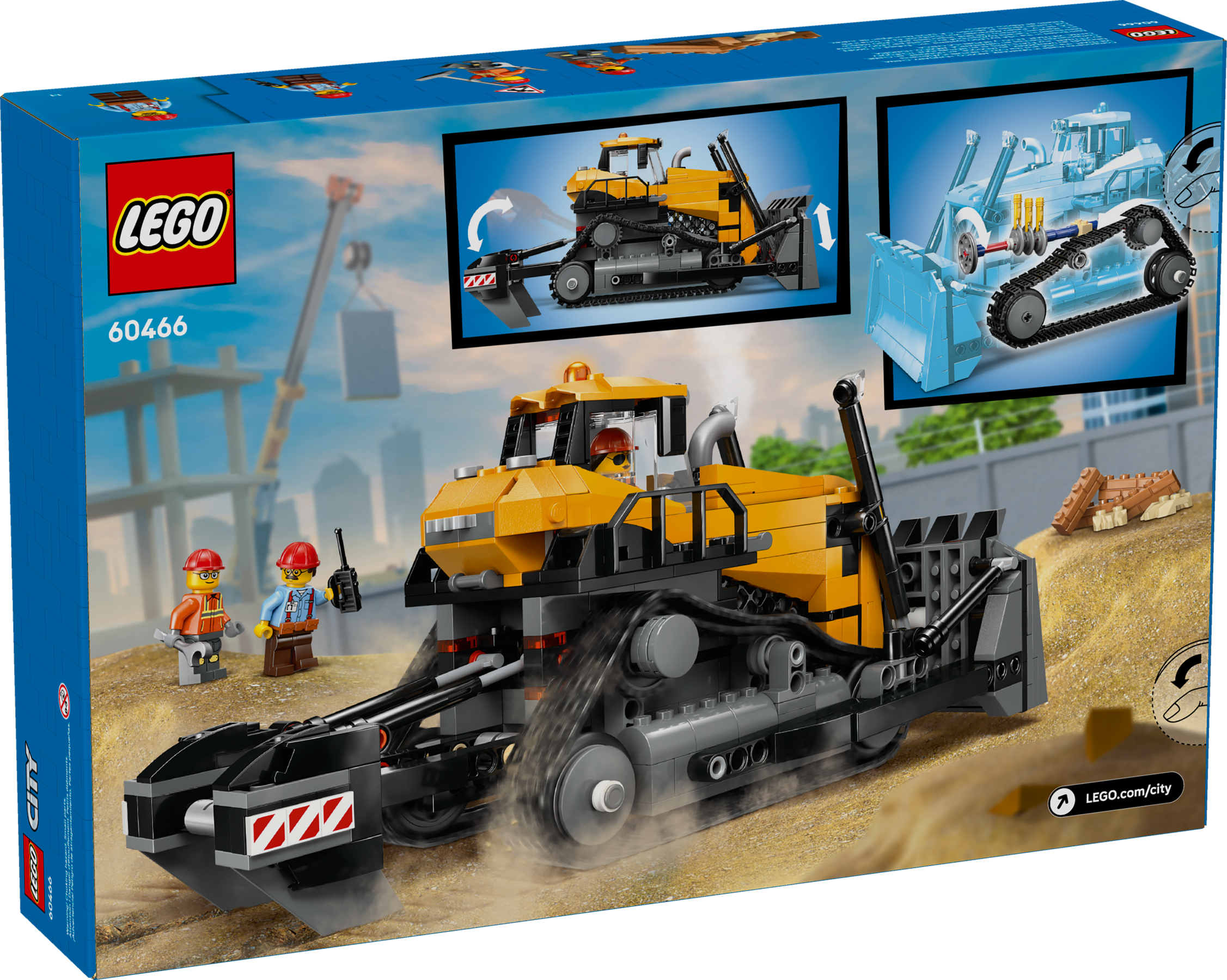LEGO City Żółty buldożer 60466 pojazd budowlany z silnikiem i osobami 60466