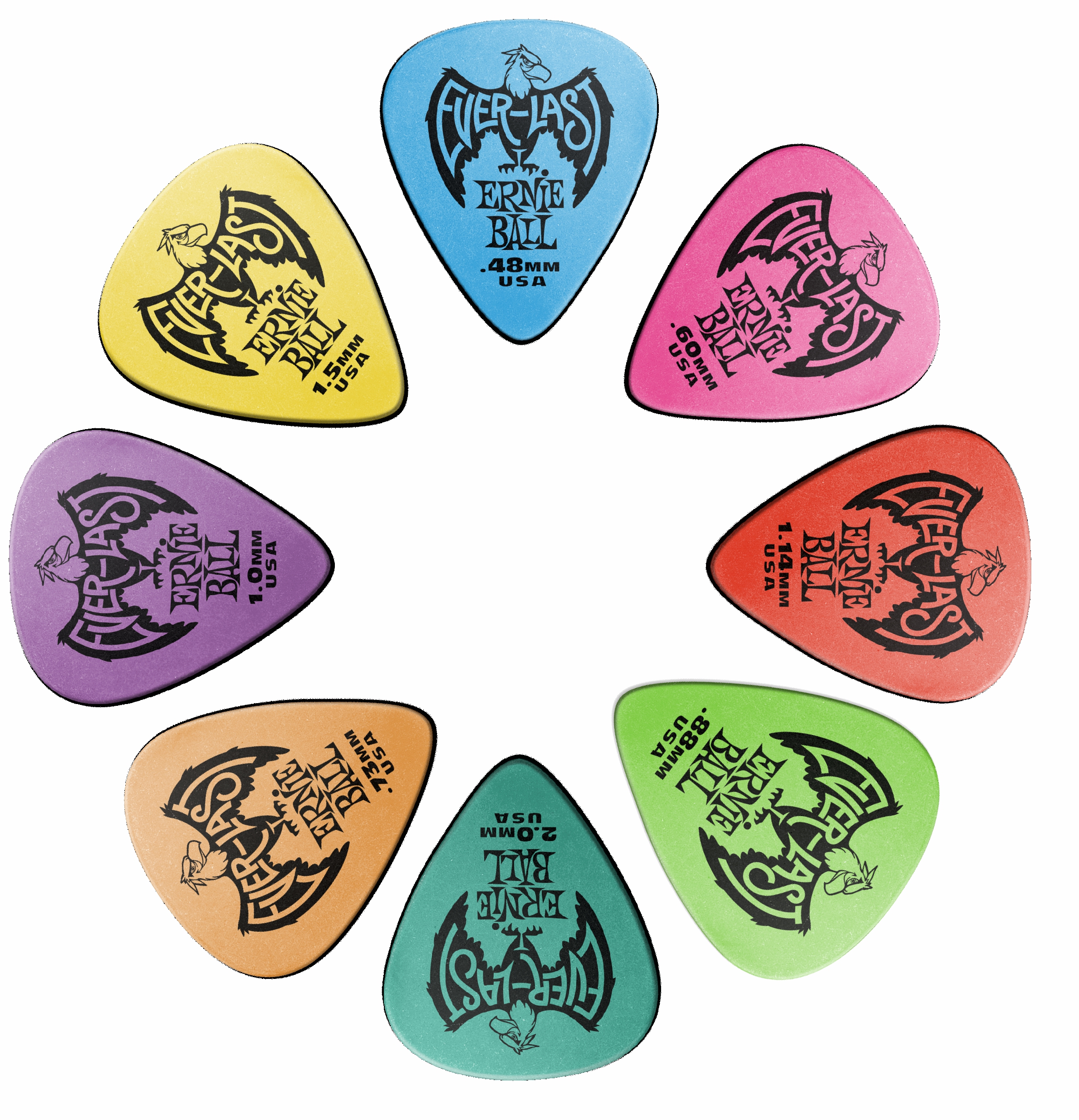 Kostka piórko Ernie Ball Everlast 0,48 - 2 mm MIX 8 szt ZESTAW