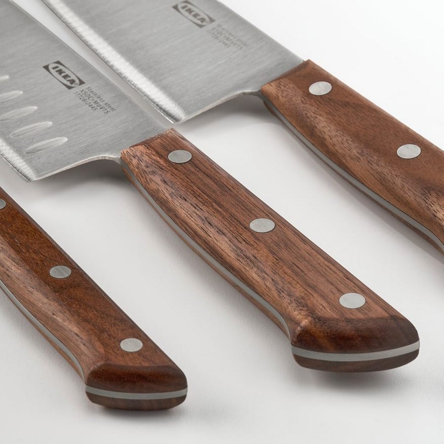 Zestaw profesjonalnych noży kuchennych stal nierdzewna orzech IKEA VARDAGEN