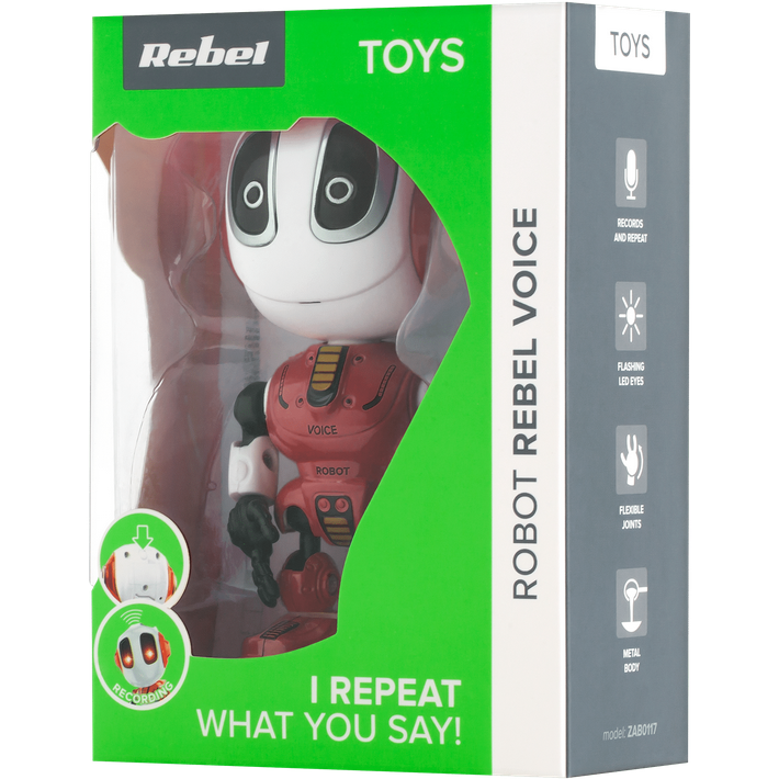 Robot REBEL VOICE RED mówi powtarza świeci interaktywna zabawka dla dzieci