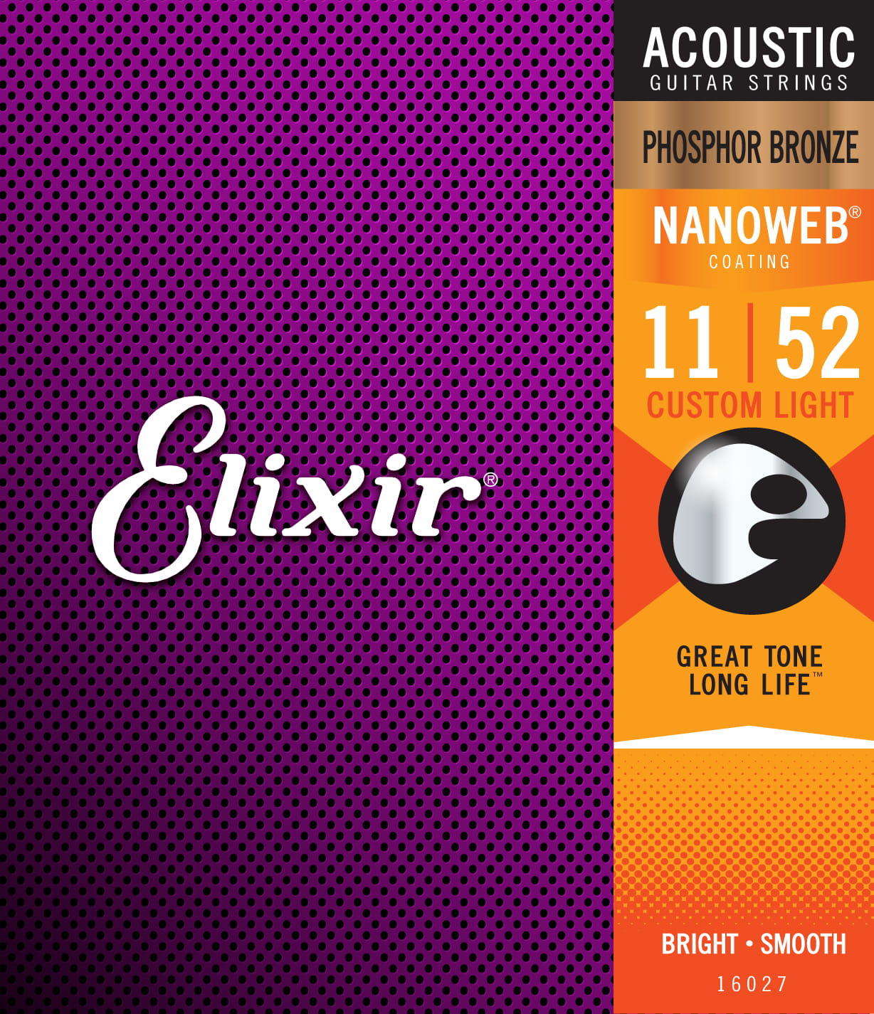 Struny do gitary akustycznej Elixir 16027 Phosphor Bronze NANOWEB 11-52