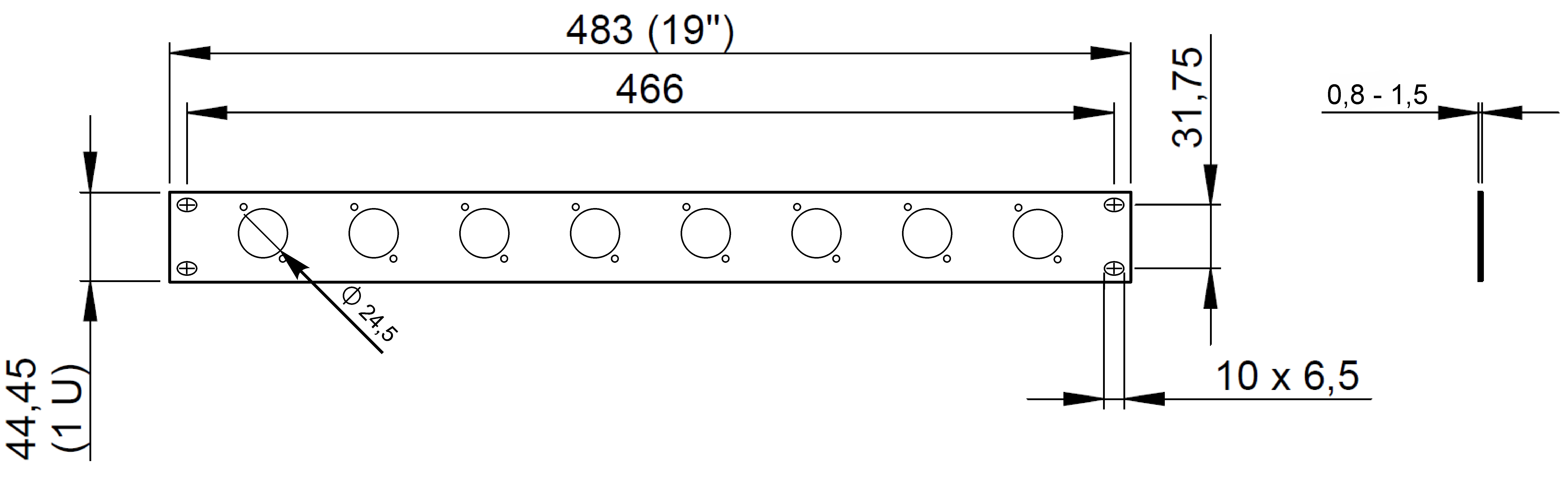 Panel maskujący zaślepka 8 gniazd XLR Rack 19" 1U stal Thon 8XLR