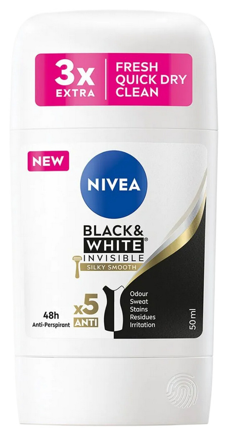 Nivea Black & White Invisible Silky Smooth sztyft antyperspirant 50 ml