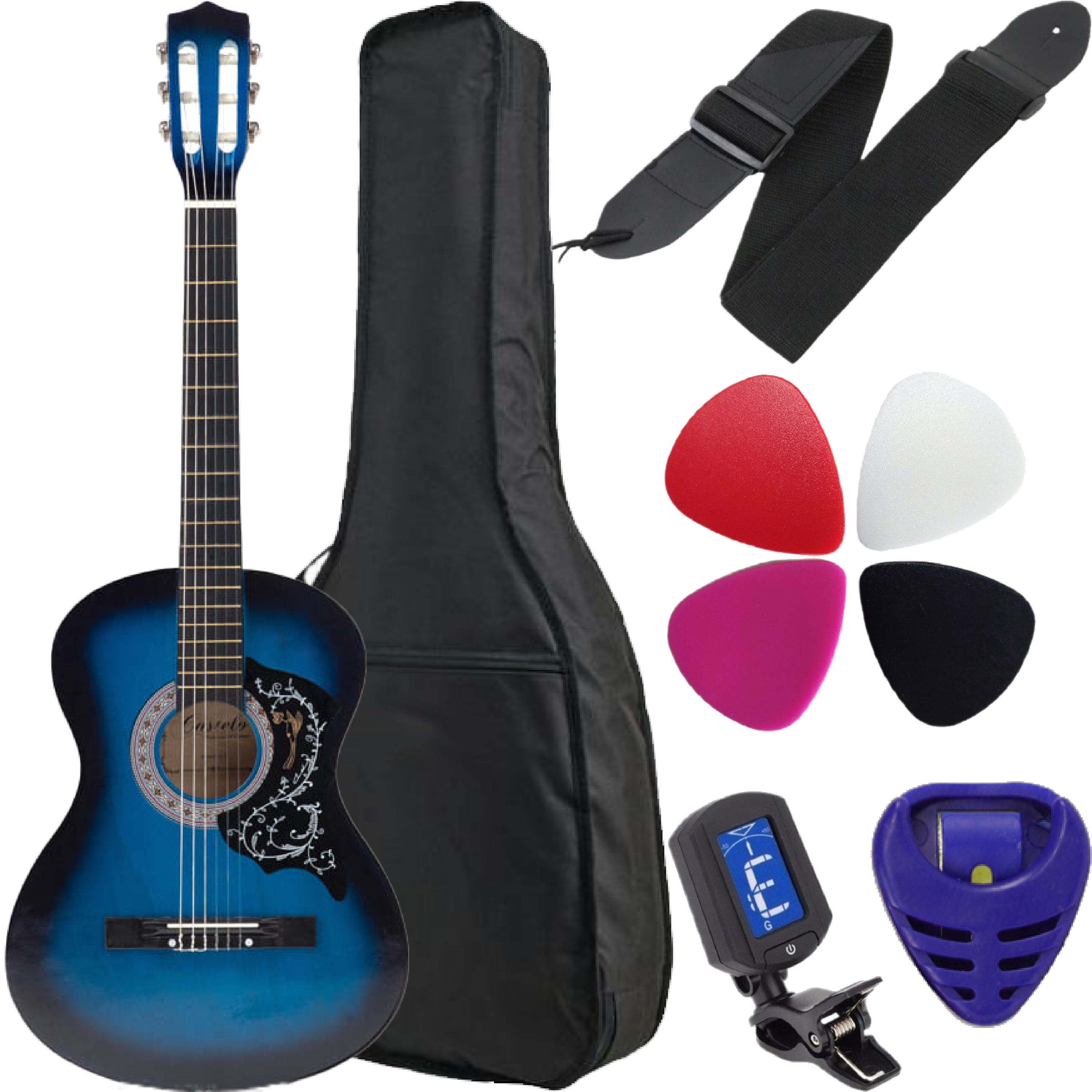 Gitara klasyczna Castelo 7/8 Niebieska od 12 lat dla dorosłych ZESTAW