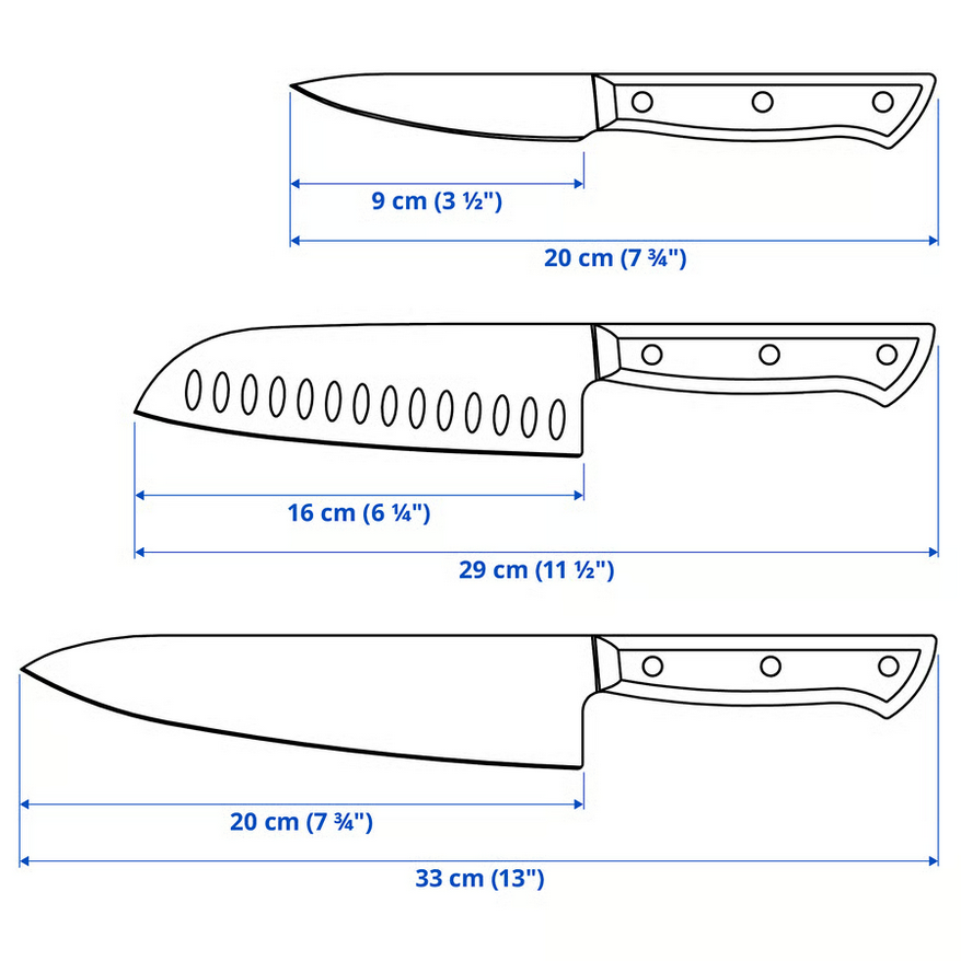 Zestaw profesjonalnych noży kuchennych stal nierdzewna orzech IKEA VARDAGEN