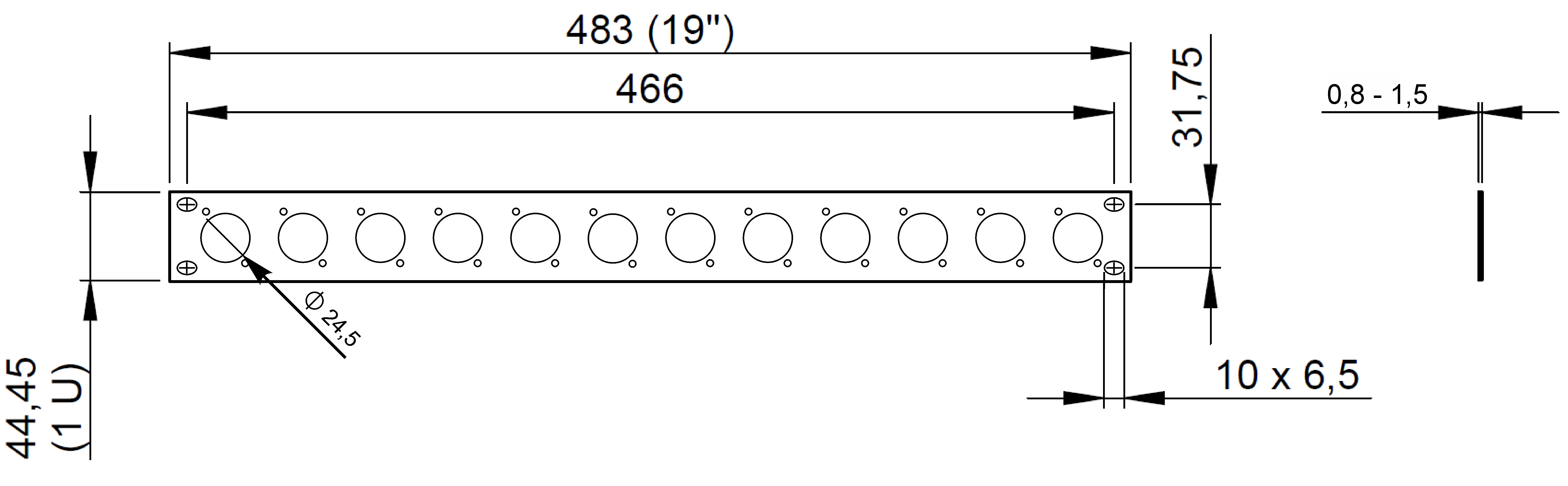 Panel maskujący zaślepka 12 gniazd XLR Rack 19 1U stal Thon 12XLR