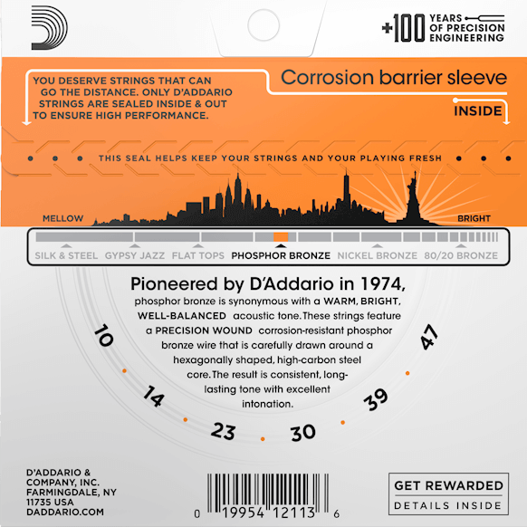 Struny do gitary akustycznej akustyka Phosphor Bronze Daddario EJ15 10-47