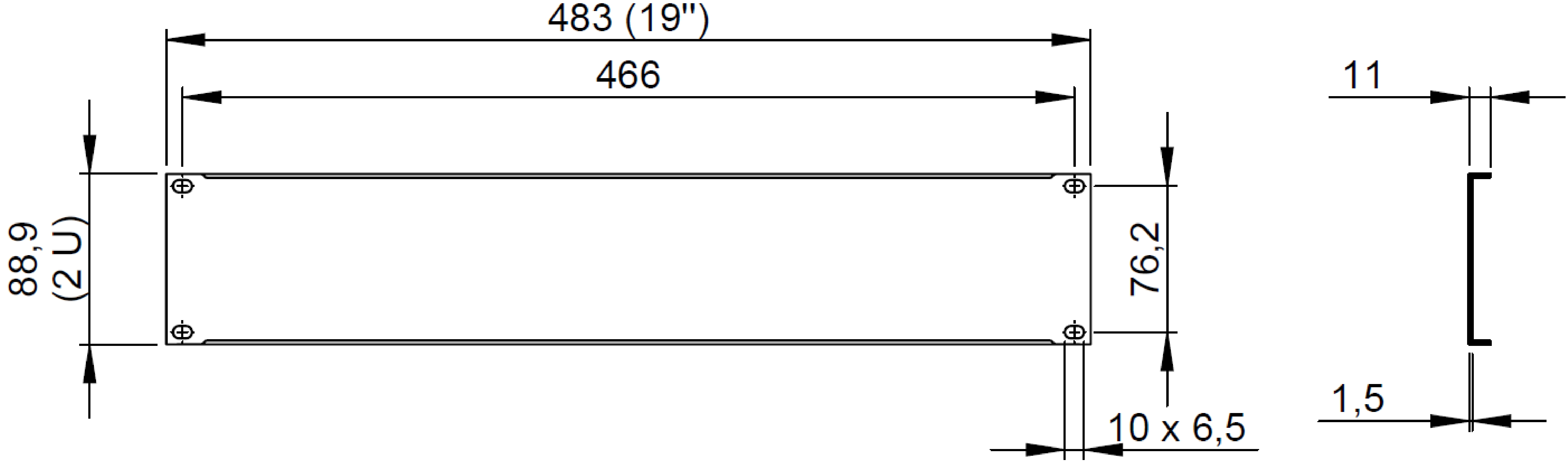Panel maskujący zaślepka szafa Rack 19" 2U stal Adam Hall 87222 STL czarny