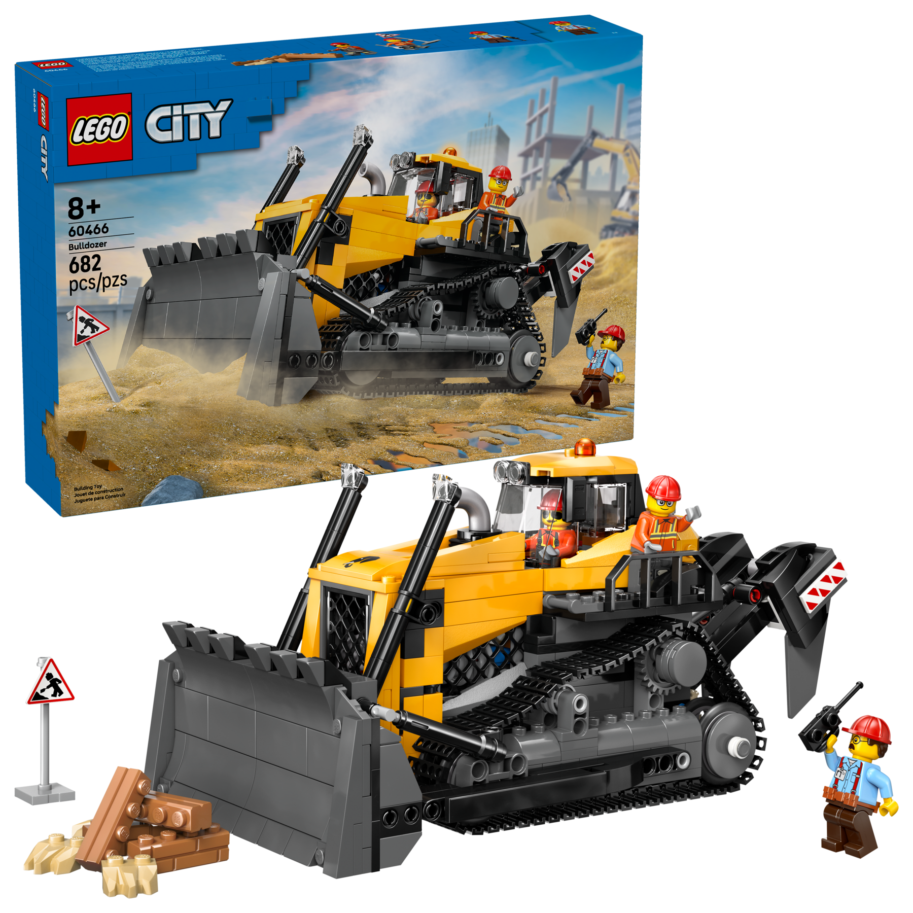 LEGO City Żółty buldożer 60466 pojazd budowlany z silnikiem i osobami 60466