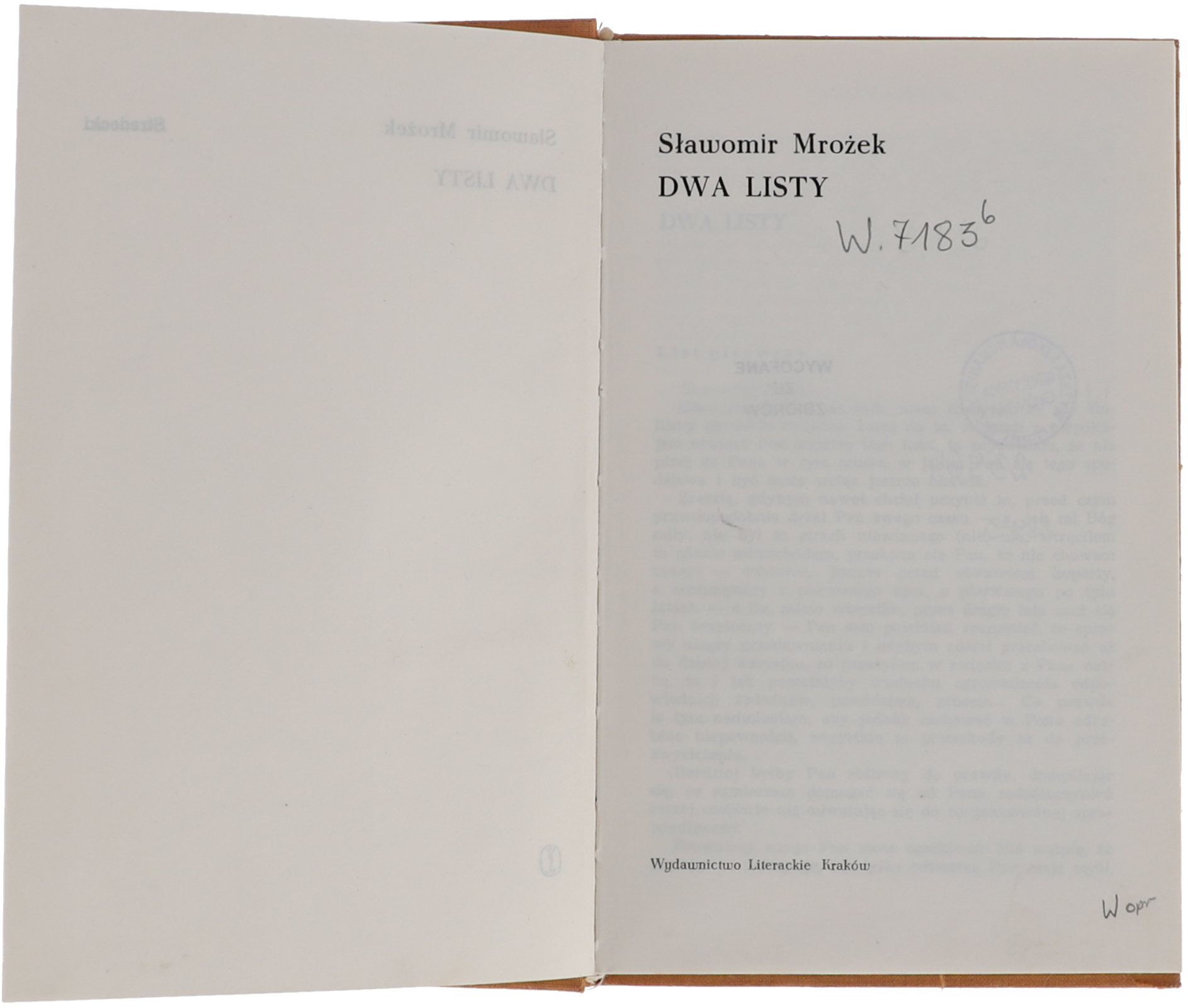 Książka Sławomir Mrożek Dwa Listy 1974