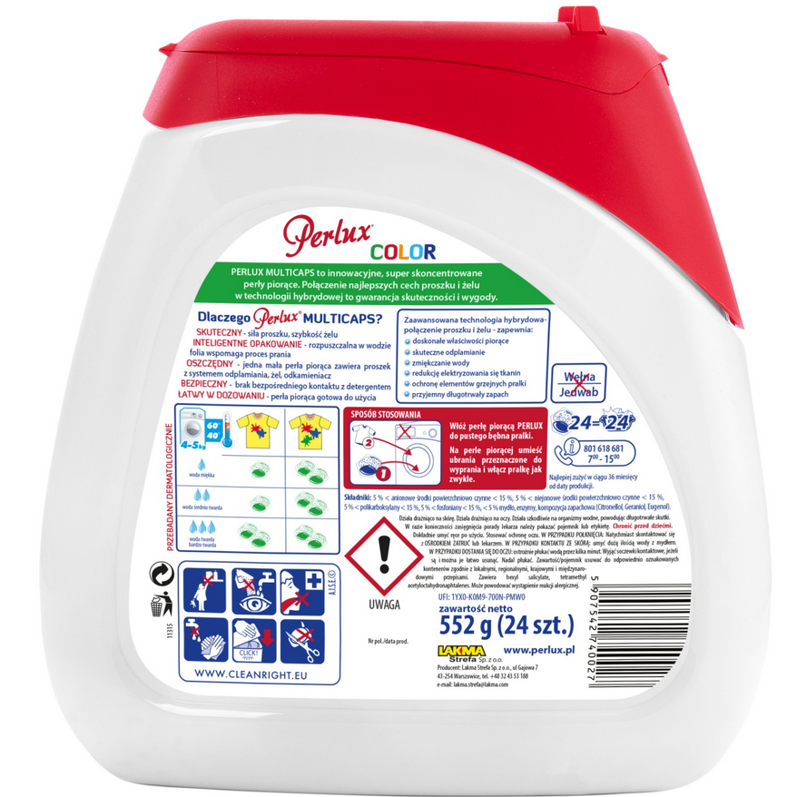 Perły kapsułki do prania do koloru ochrona koloru odplamiające 24szt PERLUX