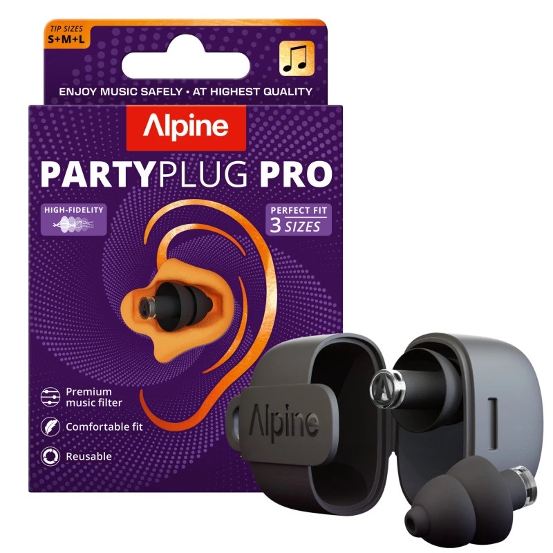 Zatyczki do uszu Alpine PartyPlug Pro Black na koncert 3 rozmiary S/M/L