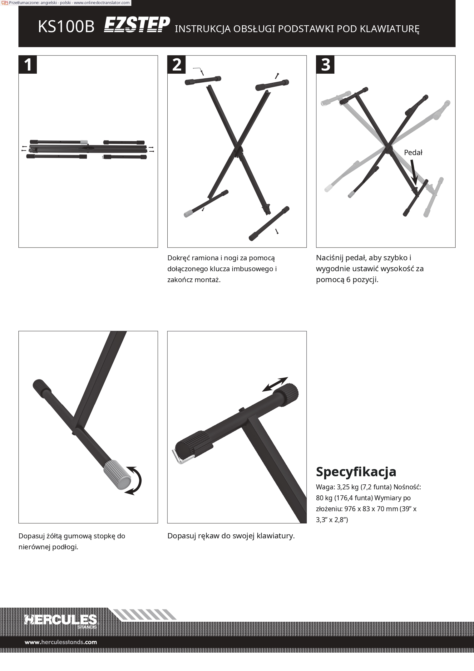 Statyw stojak pod keyboard pianino Hercules KS100B z 6 stopniową regulacją