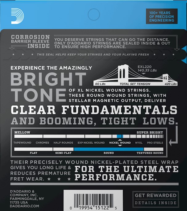 Struny do gitary basowej basu 4 struny 40-95 Daddario EXL220