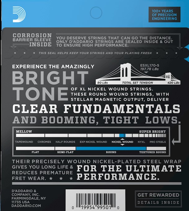 Struny do gitary basowej basu 5 struny 45-130 Daddario EXL170-5