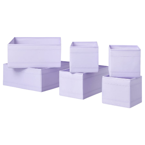 Komplet pojemników organizerów do szuflady szafy 6 szt IKEA SKUBB liliowy