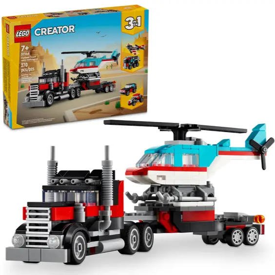 LEGO Creator 3w1 Tir ciężarówka z platformą i helikopterem 31146