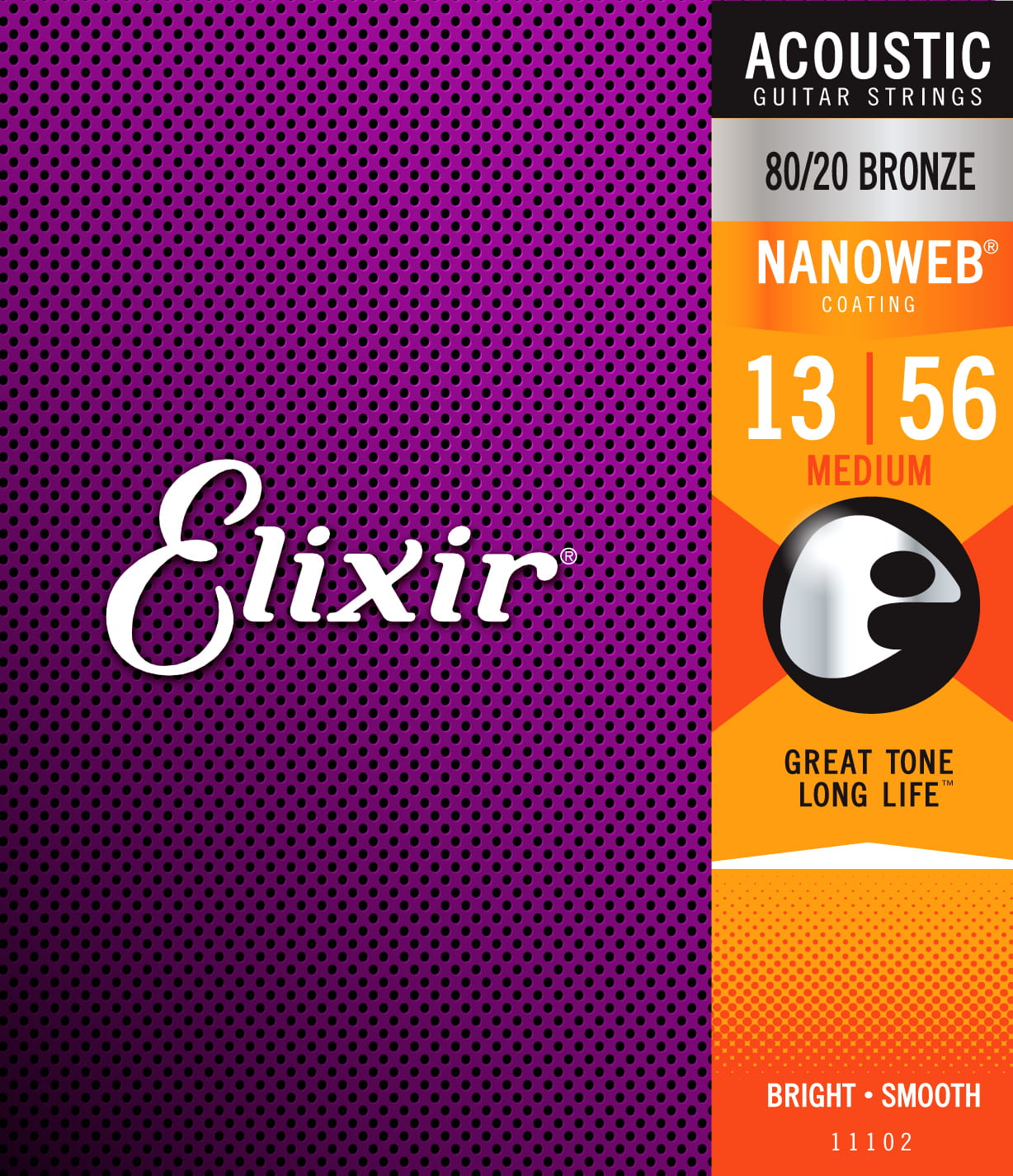 Struny do gitary akustycznej Elixir 11102 80/20 Bronze NANOWEB 13-56