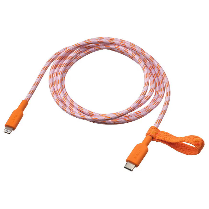 Kabel przewód USB-C Lightning MFi 3A 1,5m 480Mb/s szybki pomarańcz LILLHULT