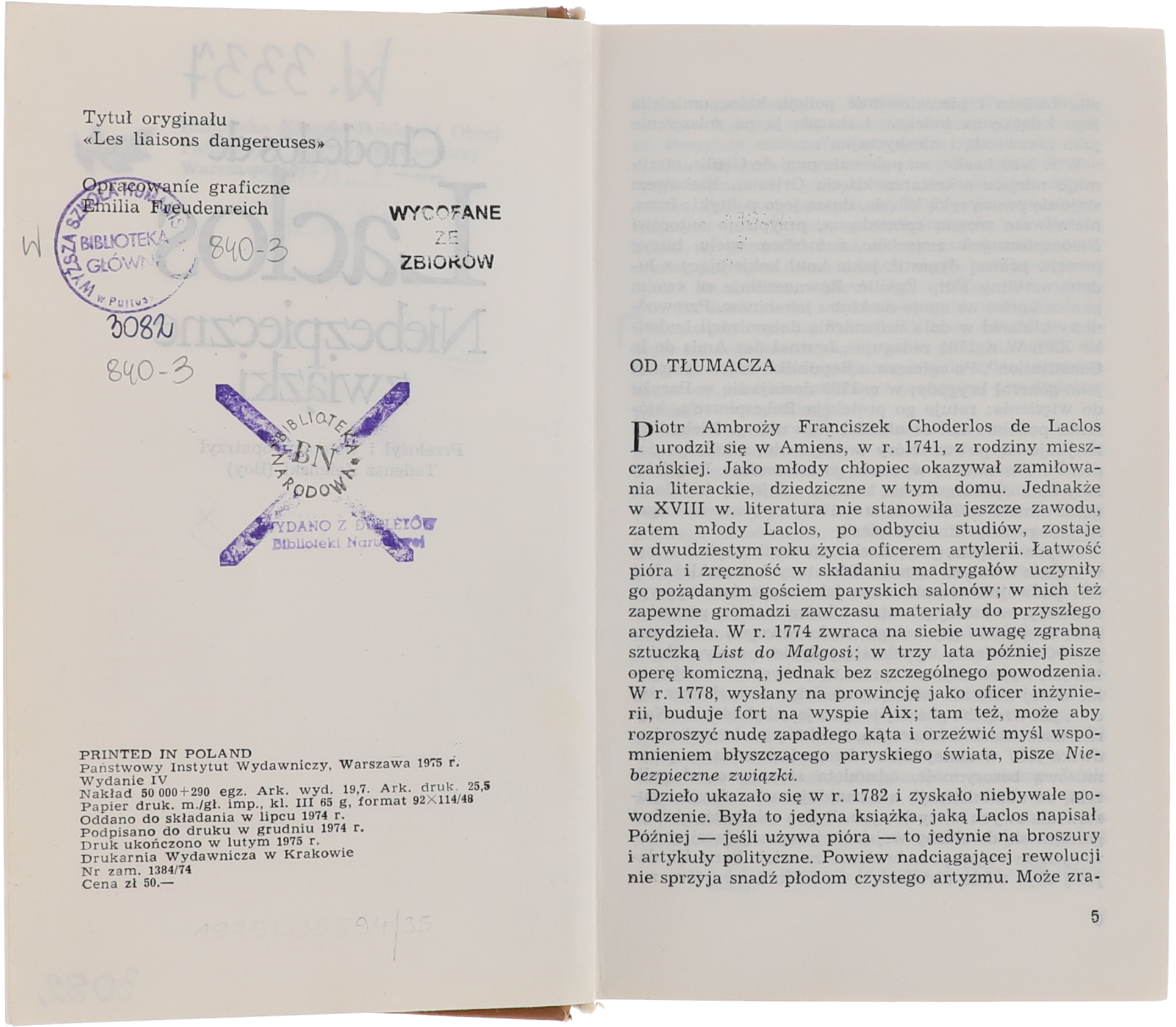 Choderlos de Laclos Niebezpieczne związki seria Biblioteka Klasyki 1975