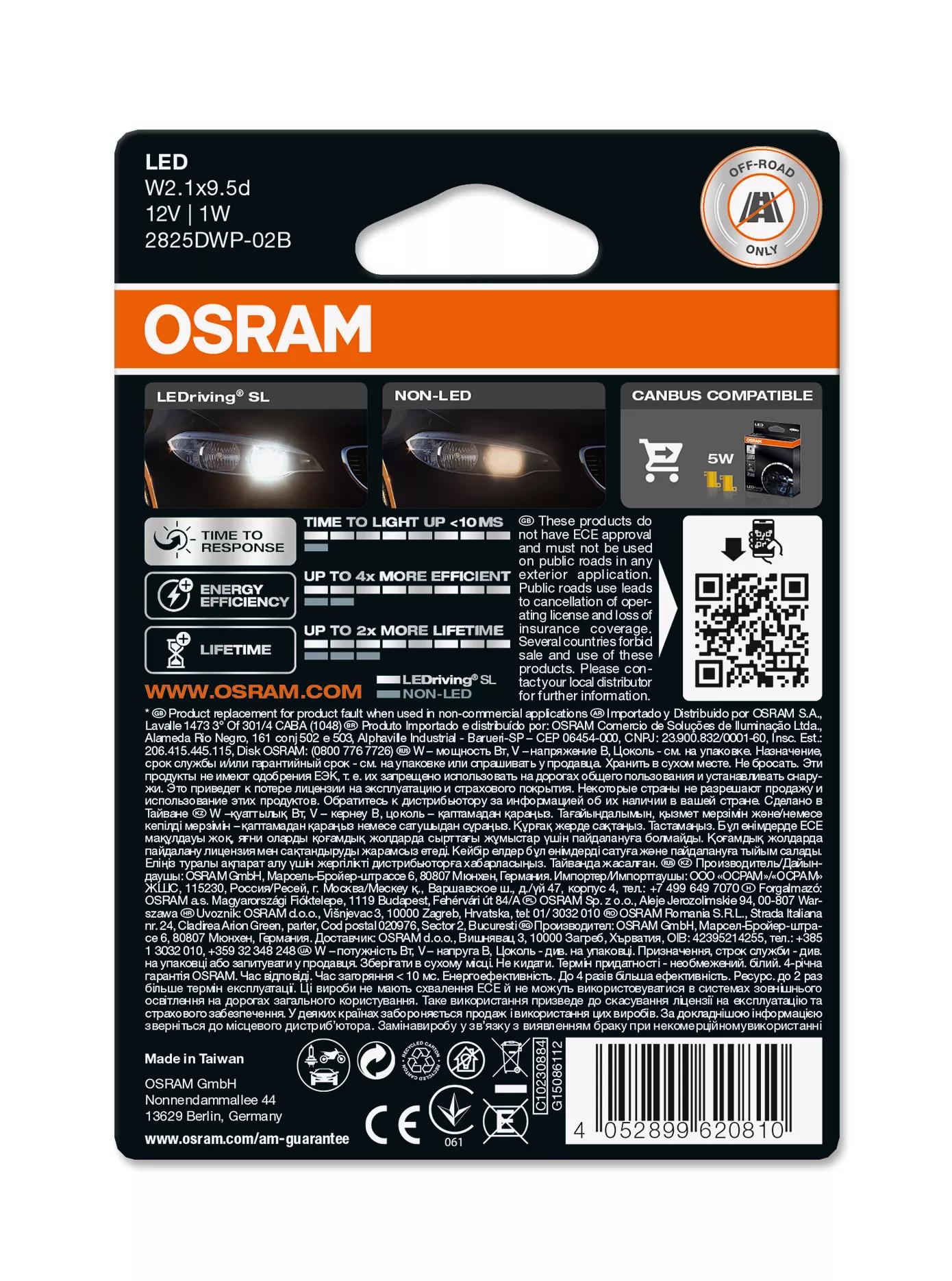 2x Żarówka LED W5W OSRAM LEDriving SL 2825DWP 6000K W2.1x9.5d