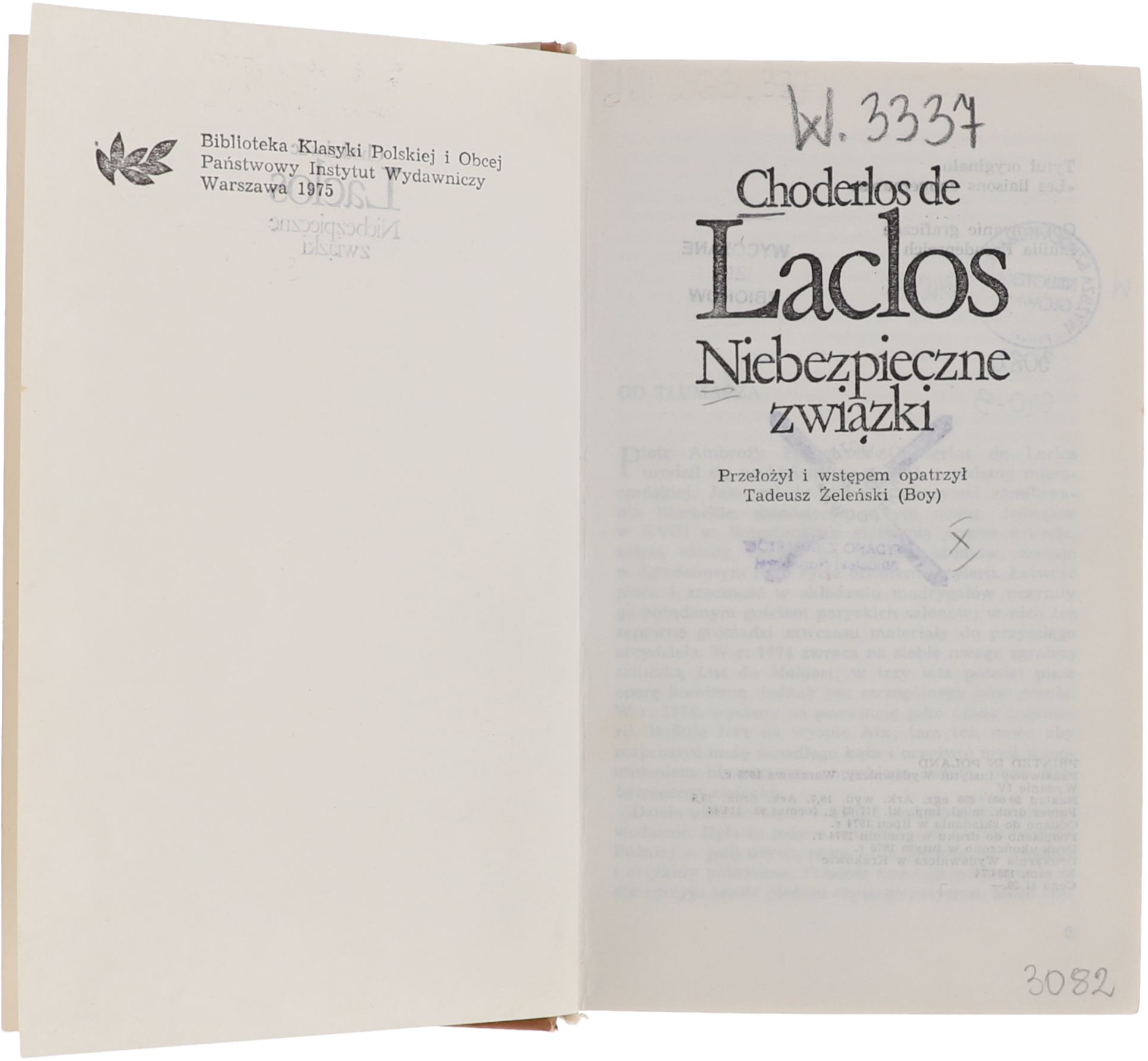 Choderlos de Laclos Niebezpieczne związki seria Biblioteka Klasyki 1975