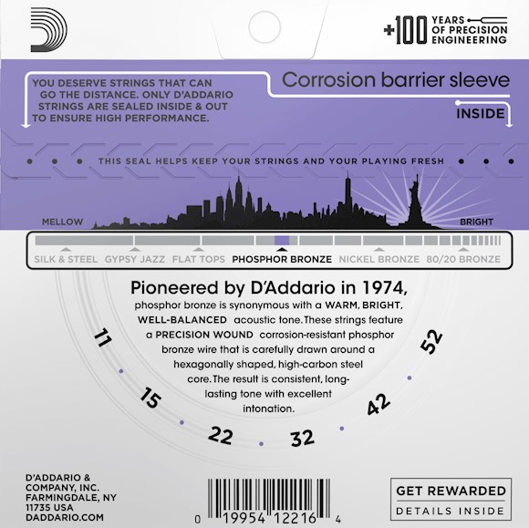 Struny do gitary akustycznej akustyka Phosphor Bronze Daddario EJ26 11-52