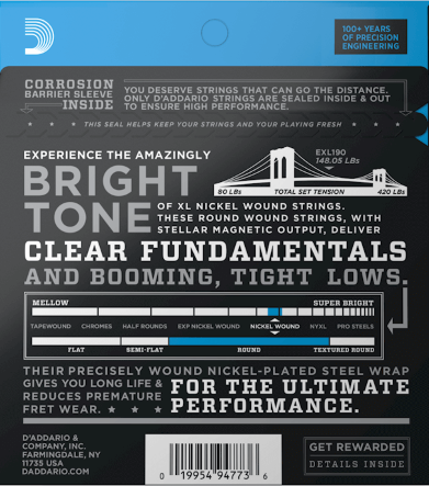 Struny do gitary basowej basu 4 struny 40-100 Daddario EXL190