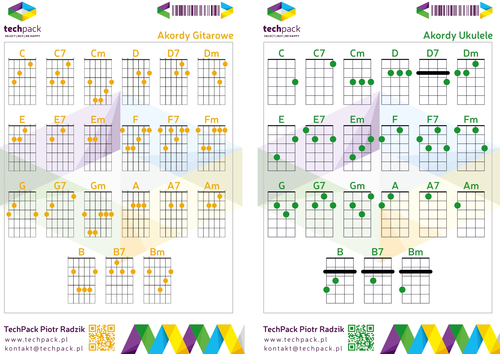Dwustronna tabela akordów ukulele i gitara A5 - 2w1 TechPack