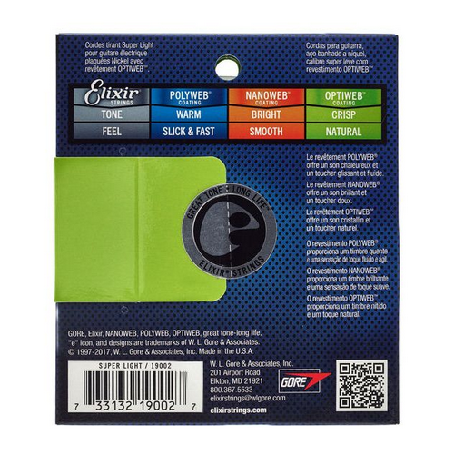 Struny do gitary elektrycznej Elixir 19002 Nickel OPTIWEB Coating 9-42